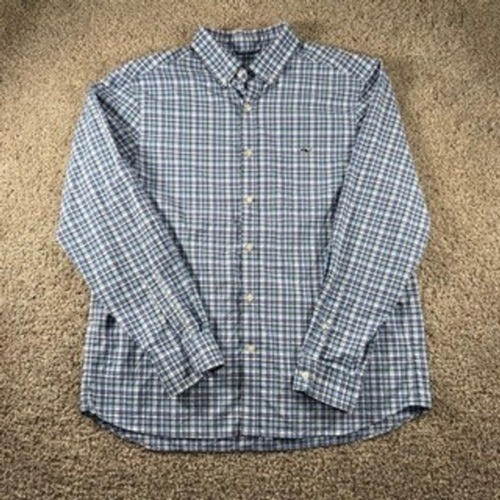 Vineyard Vines OTG On The Go Performance Shirt Mens Size Large Blue Plaid Preppy